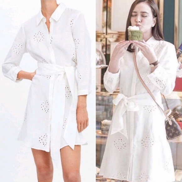 Zara Dresses & Skirts - Like New Zara Embroidered Eyelet Dress W Belt Colo